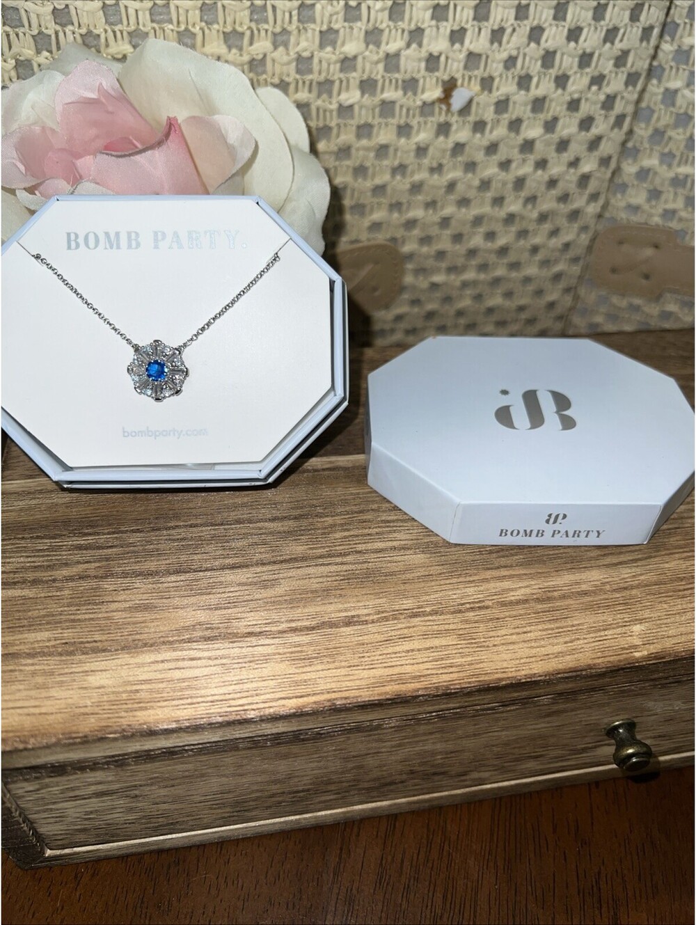 Bomb Party Lady In Charge Necklace. Lab Created Sapphire. Rhodium Plating.